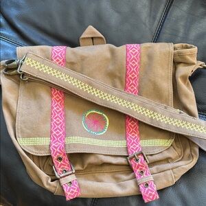 American Girl Tan Backpack with Pink and Yellow Accents